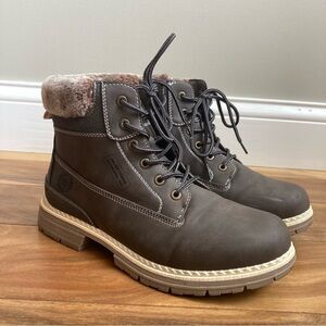 Anjou Femme Fur Lined Lace Up Faux Leather Bown Boots 8.5